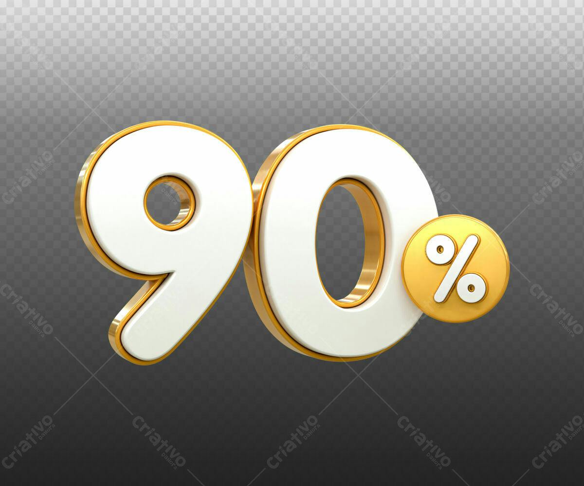 Selo 3D promocional dourado e branco 90%