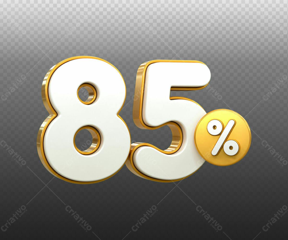 Selo 3D promocional branco e dourado 85%