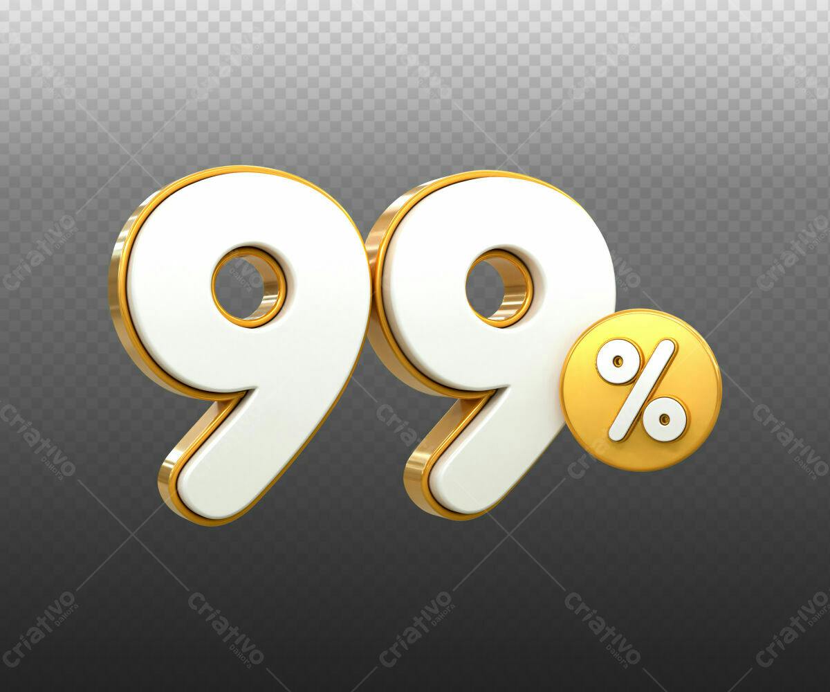 Selo 3D promocional branco e dourado 99%