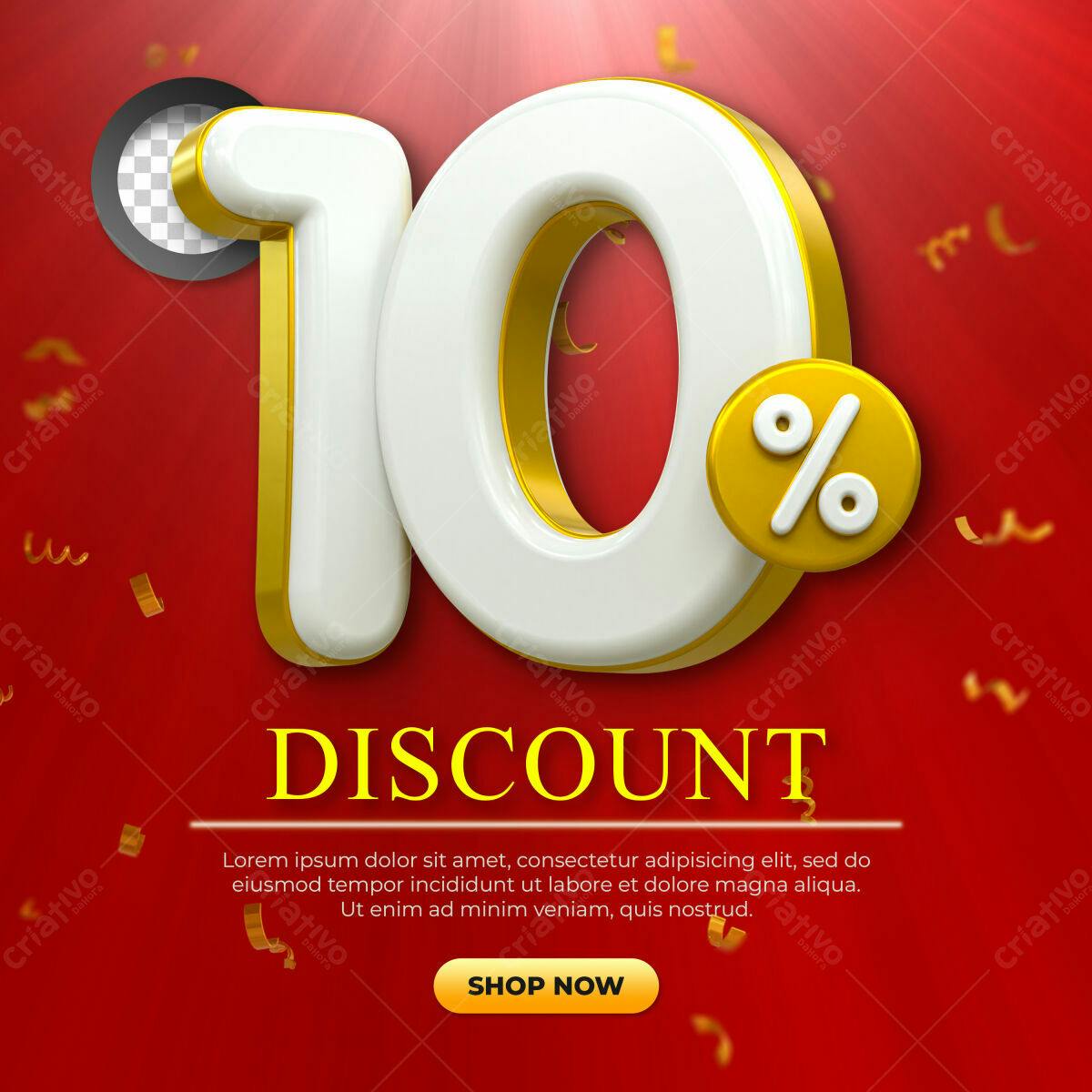 Selo 3D promocional dourado e branco