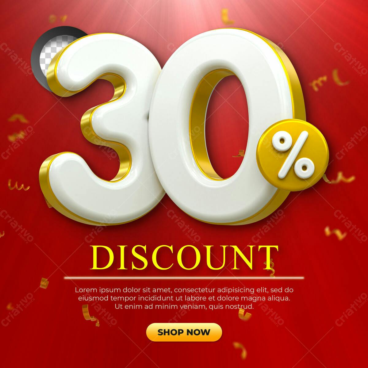 Selo 3D promocional desconto branco e dourado