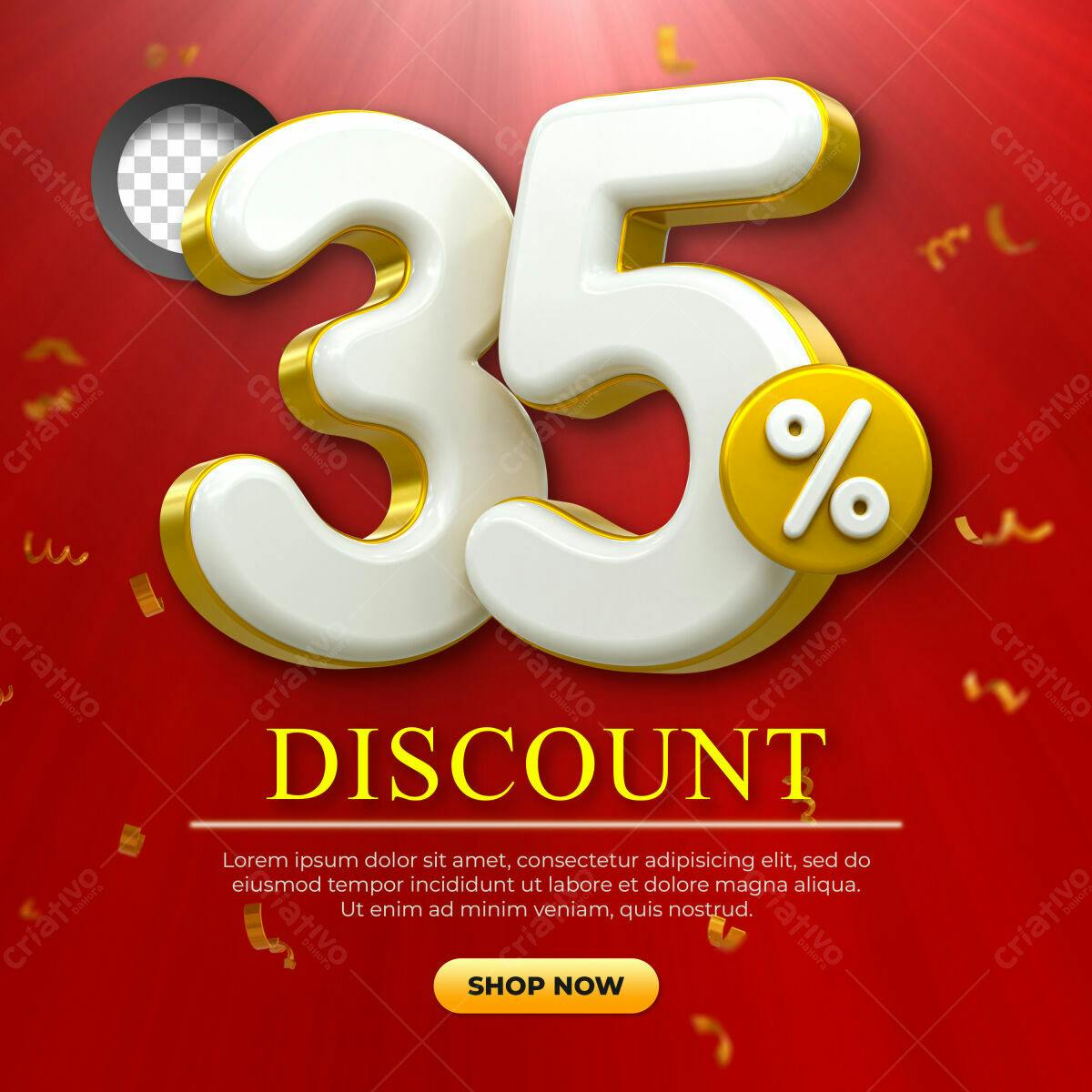 Selo 3D promocional desconto branco e dourado