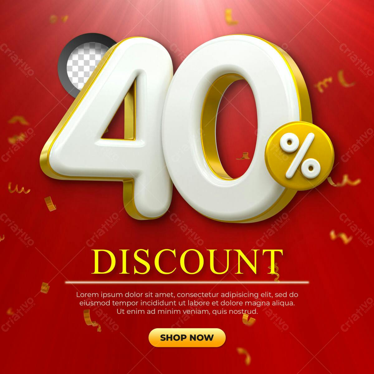 Selo 3D promocional branco e dourado