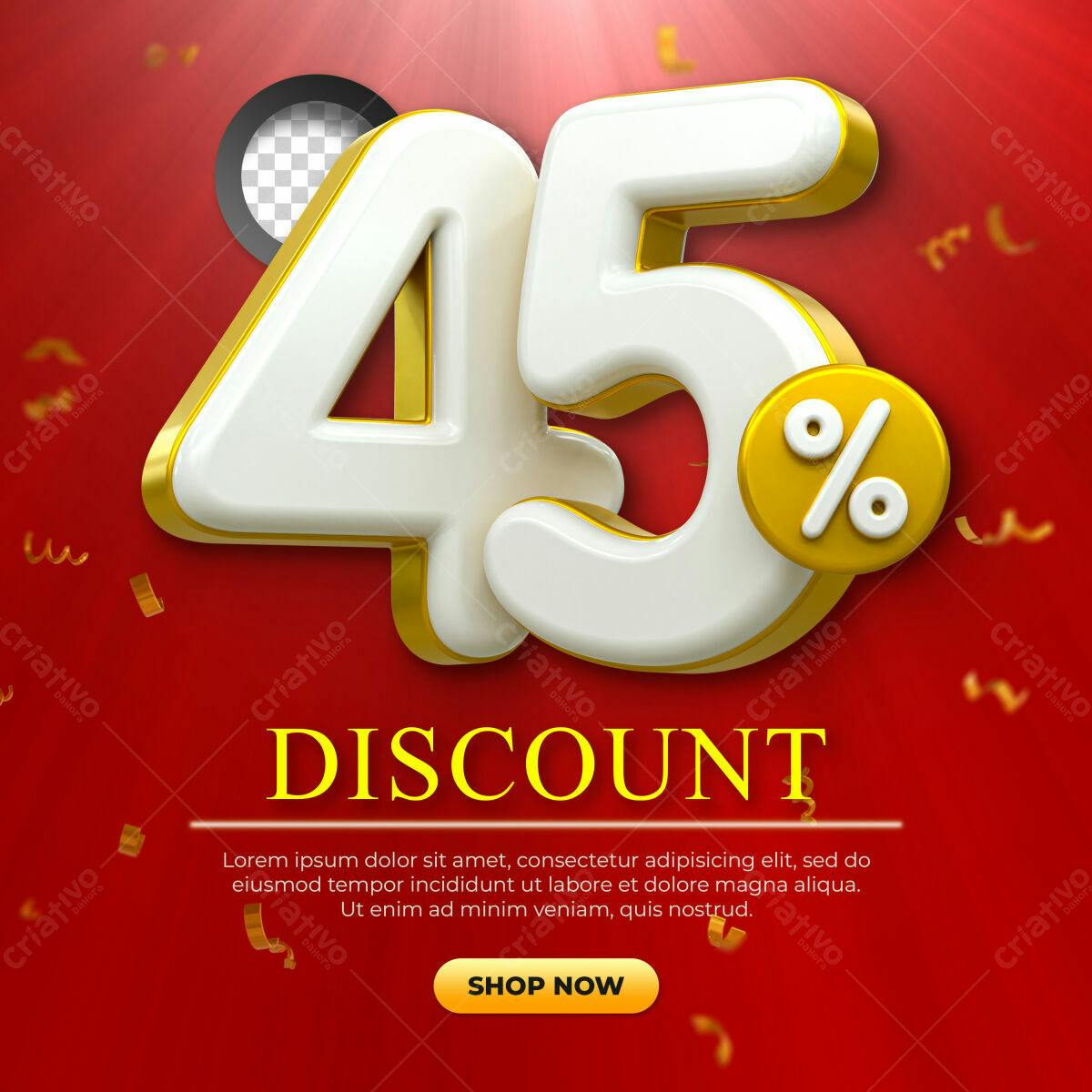 Selo 3D promocional desconto branco e dourado