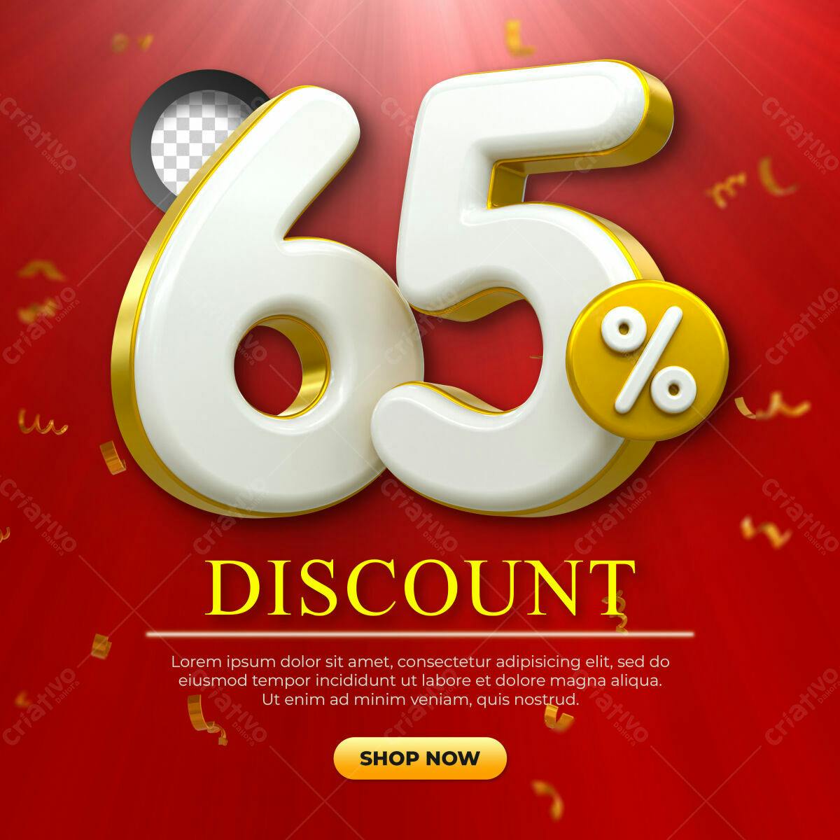 Selo 3D promocional dourado e branco