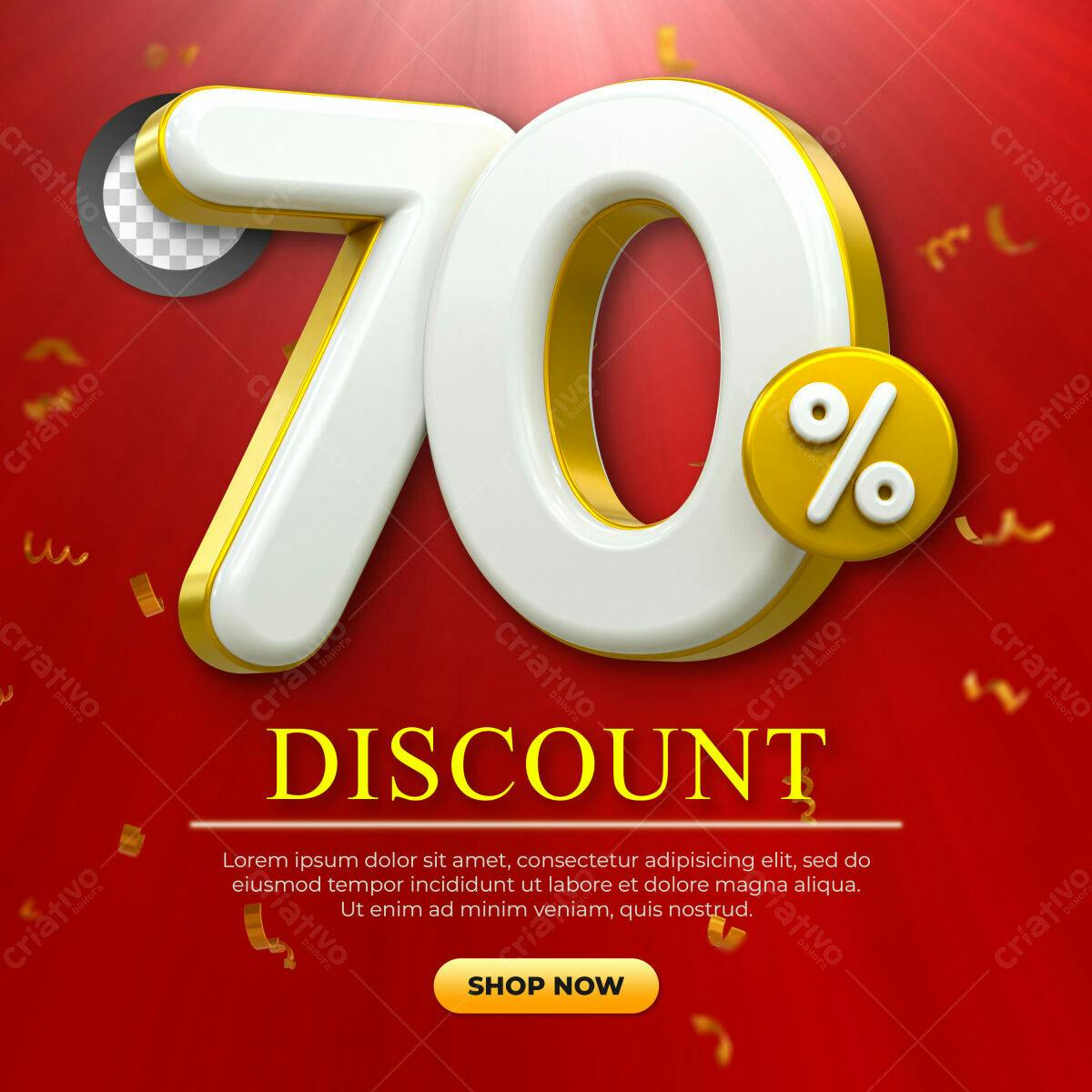 Selo 3D promocional 70% branco e dourado