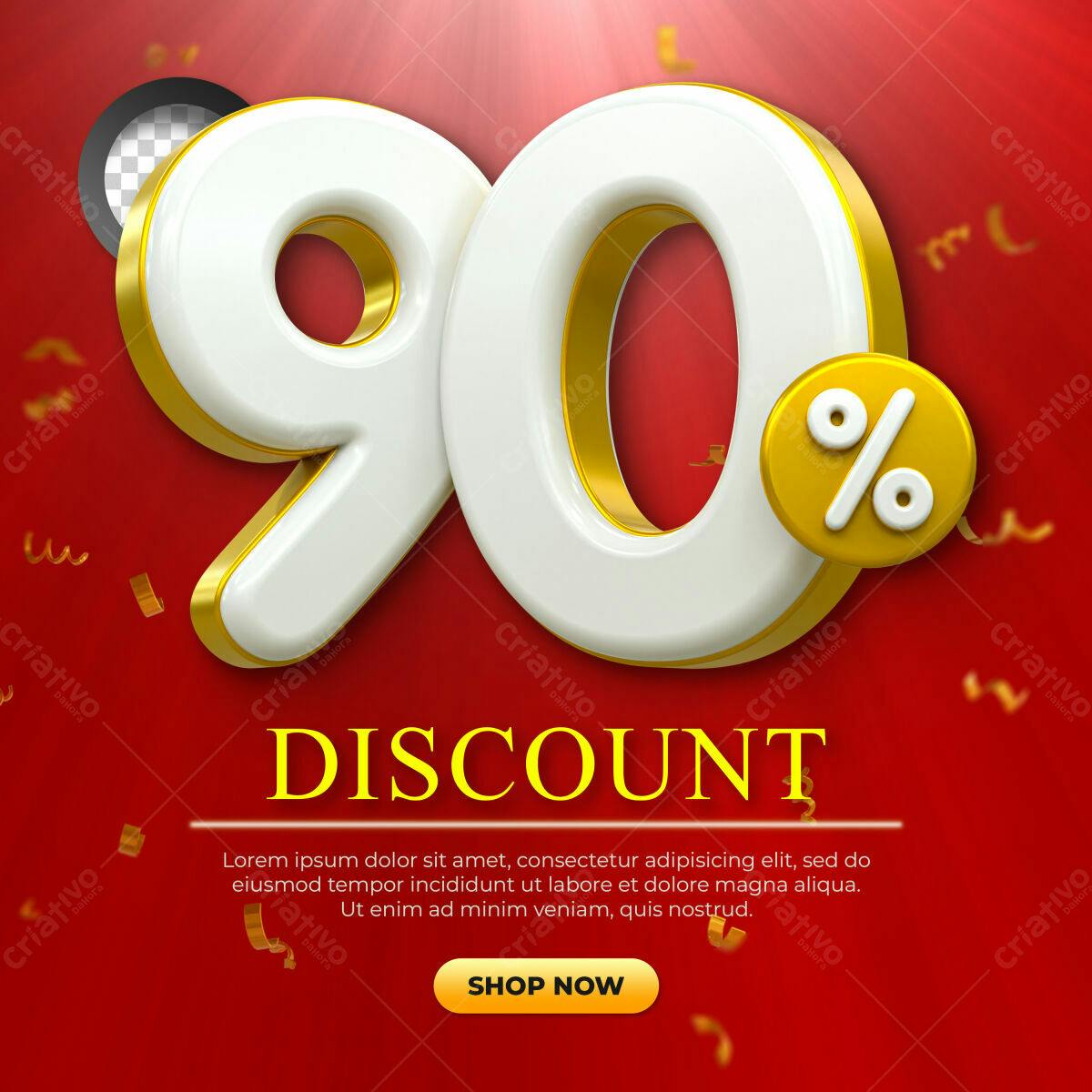 Selo 3D promocional dourado e branco