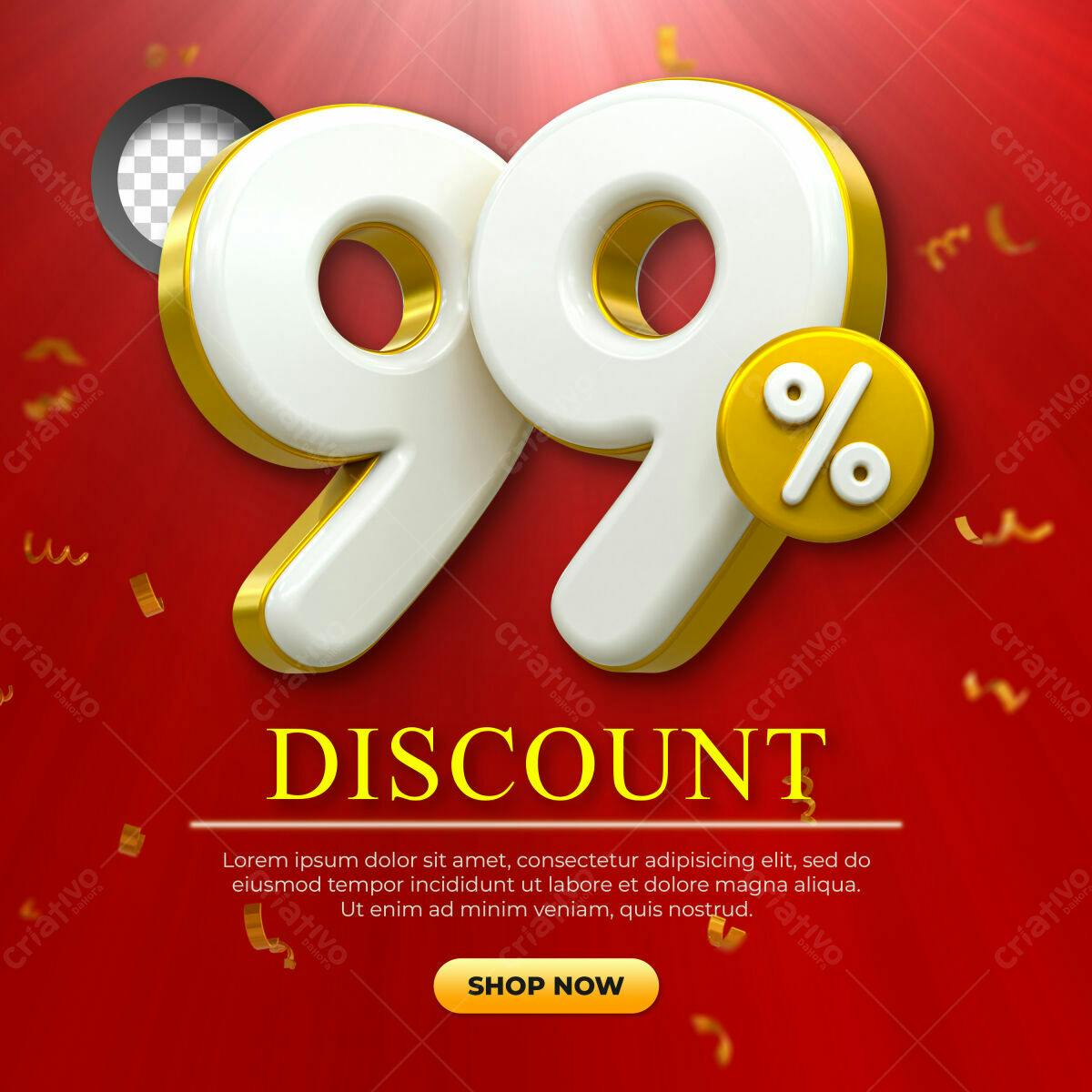 Selo 3D promocional dourado e branco