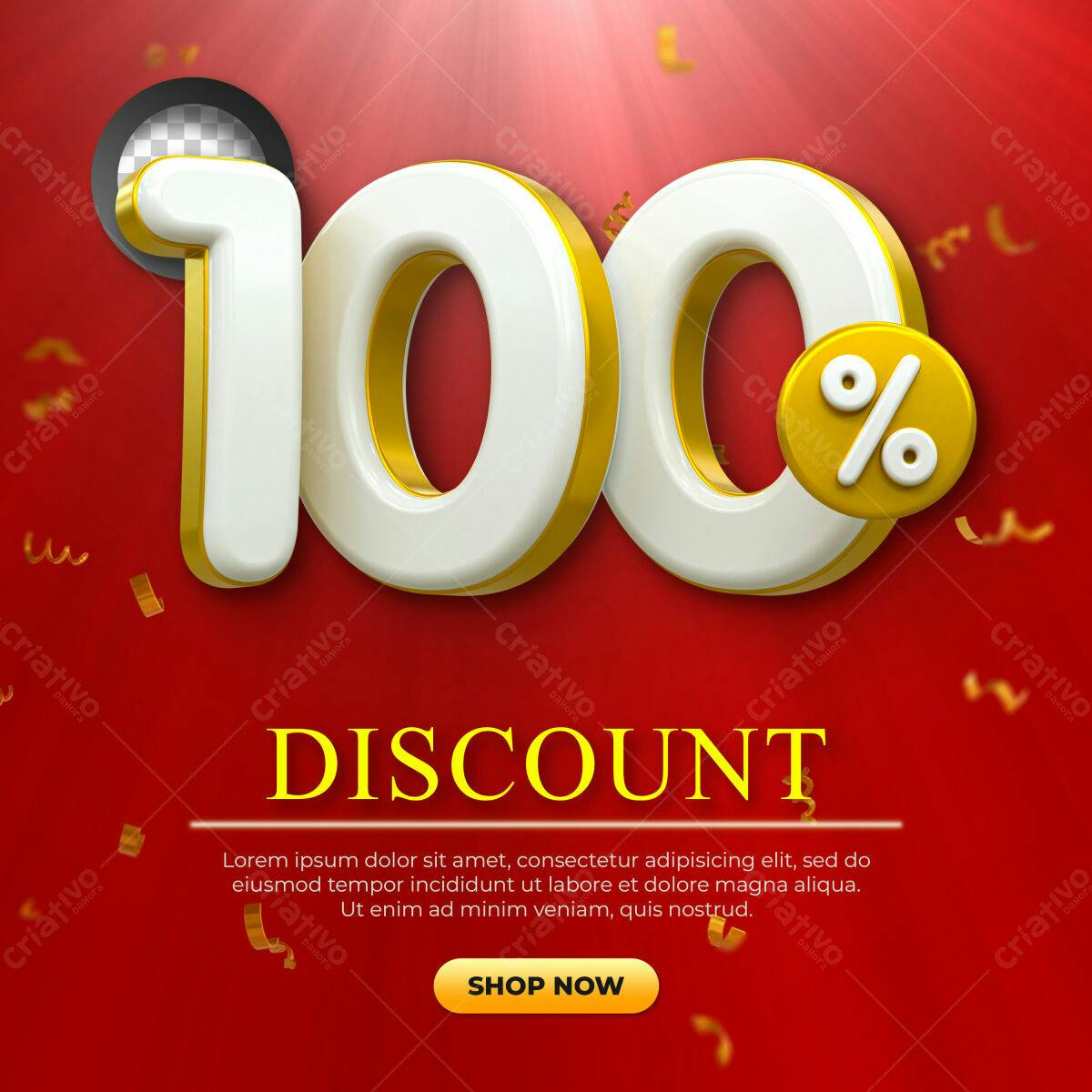 Selo 3D promocional dourado e branco