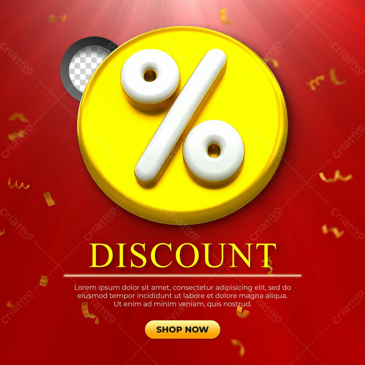 Selo 3D promocional amarelo e dourado