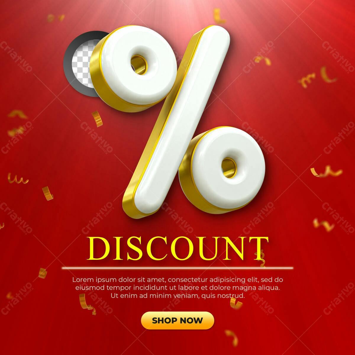 Selo 3D promocional desconto branco e dourado