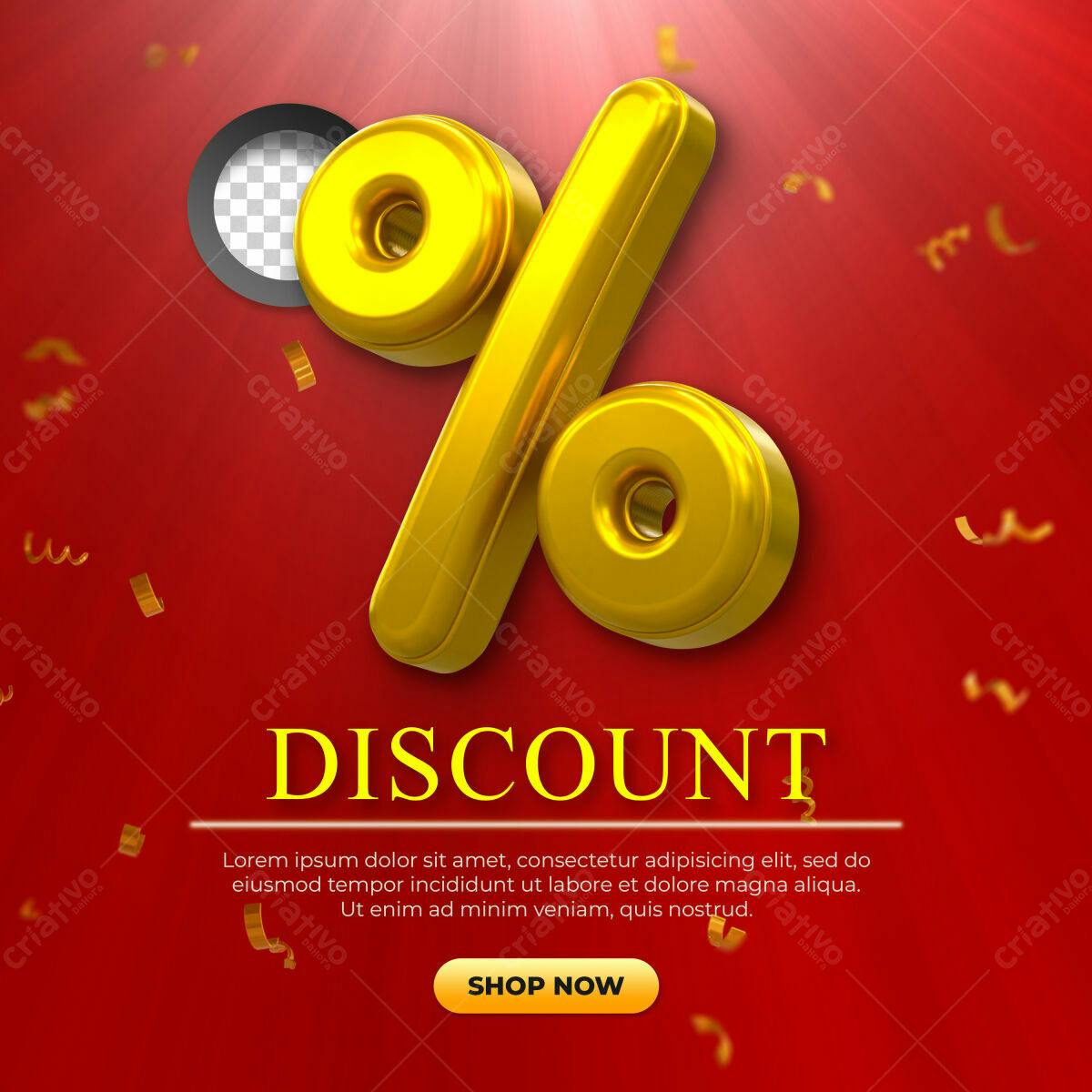 Selo 3D promocional dourado desconto