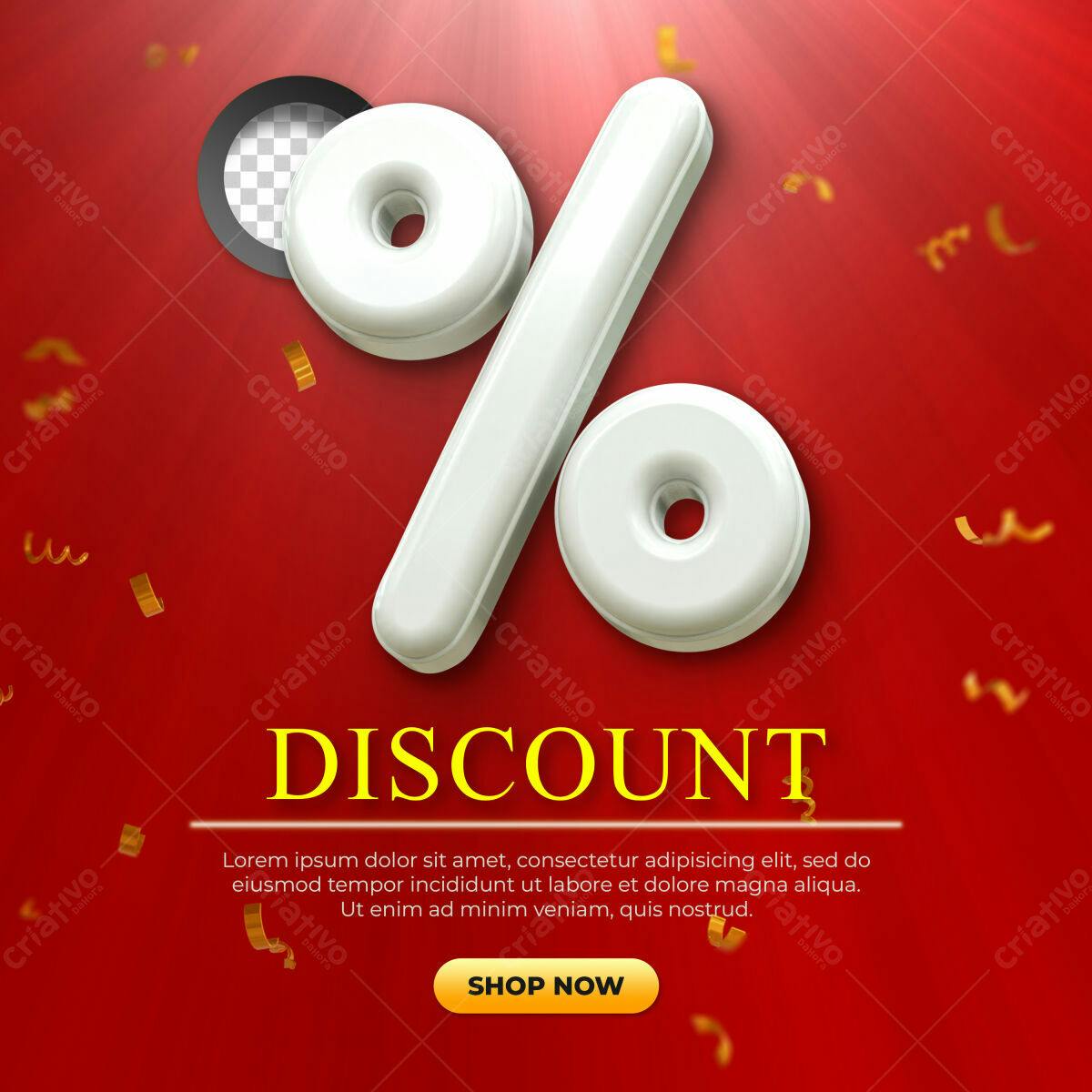 Selo 3D promocional branco e vermelho