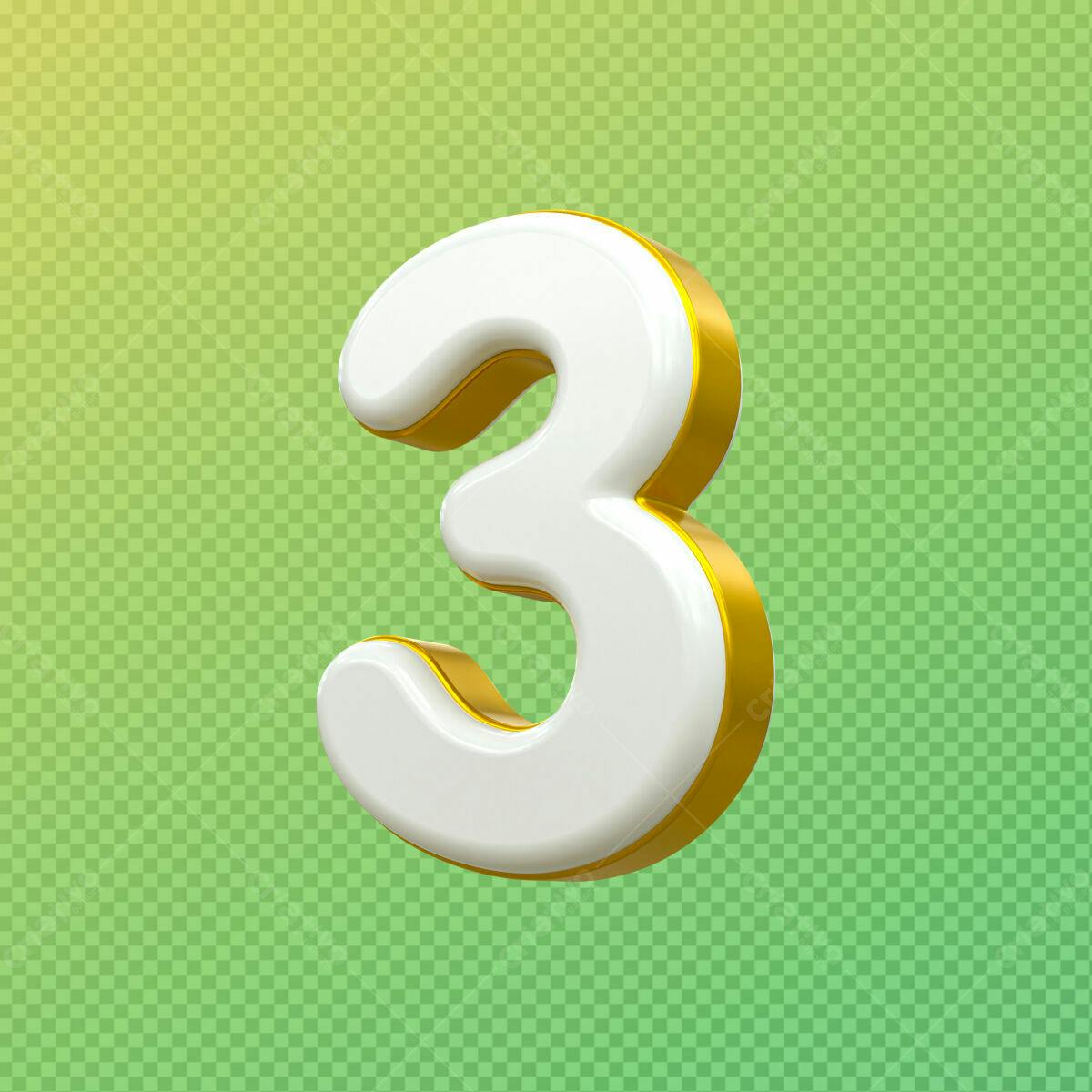 Selo 3D número 3 branco e dourado