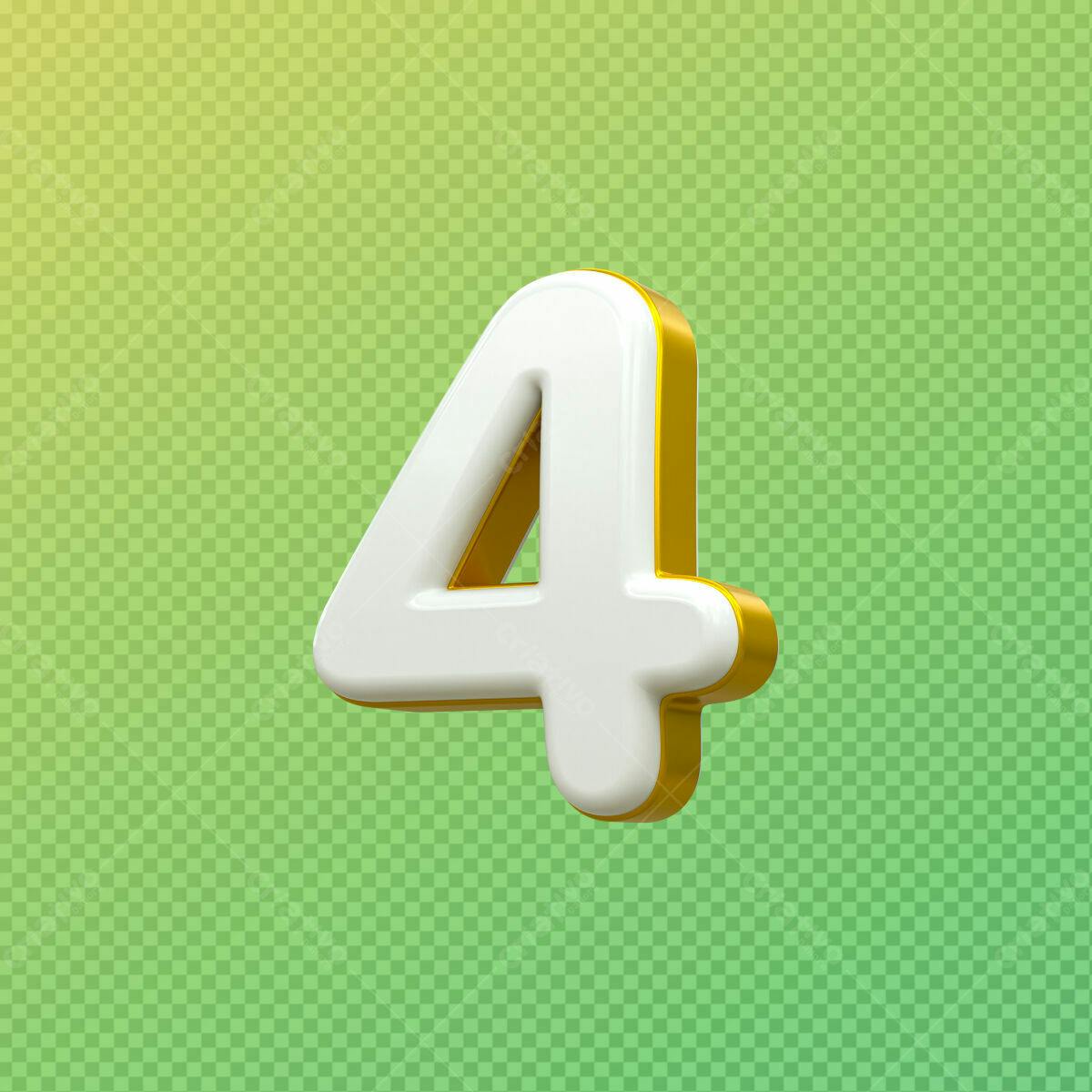 Selo 3D Número 4 branco e dourado