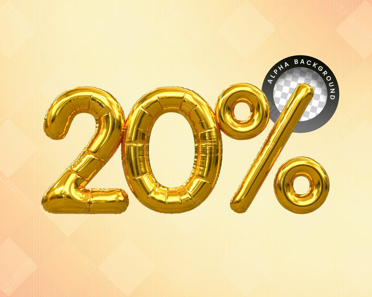 Selo 3D promocional dourado balão 20%