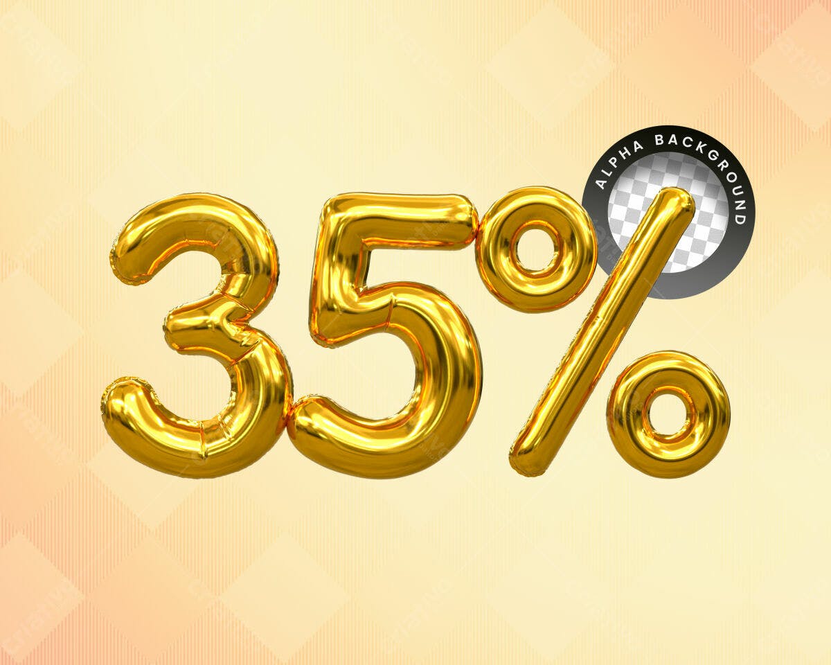 Selo 3D promocional dourado balão 35%