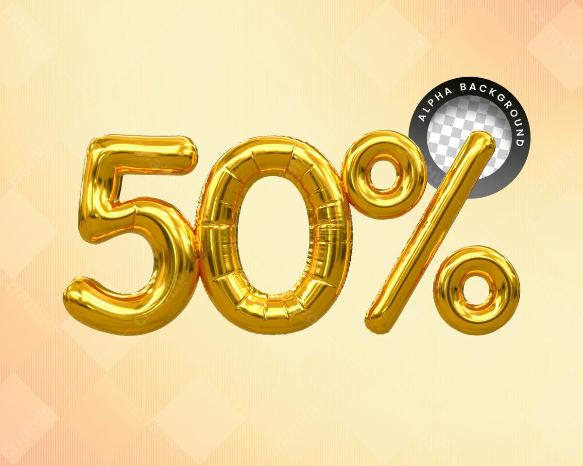 Selo 3D promocional dourado balão 50%