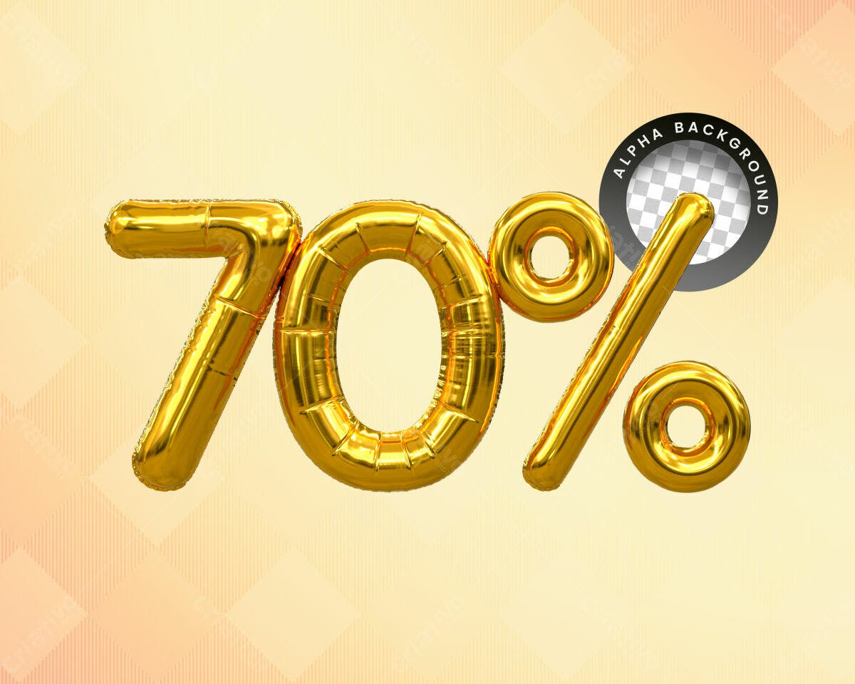 Selo 3D promocional dourado em formato de balão 70%