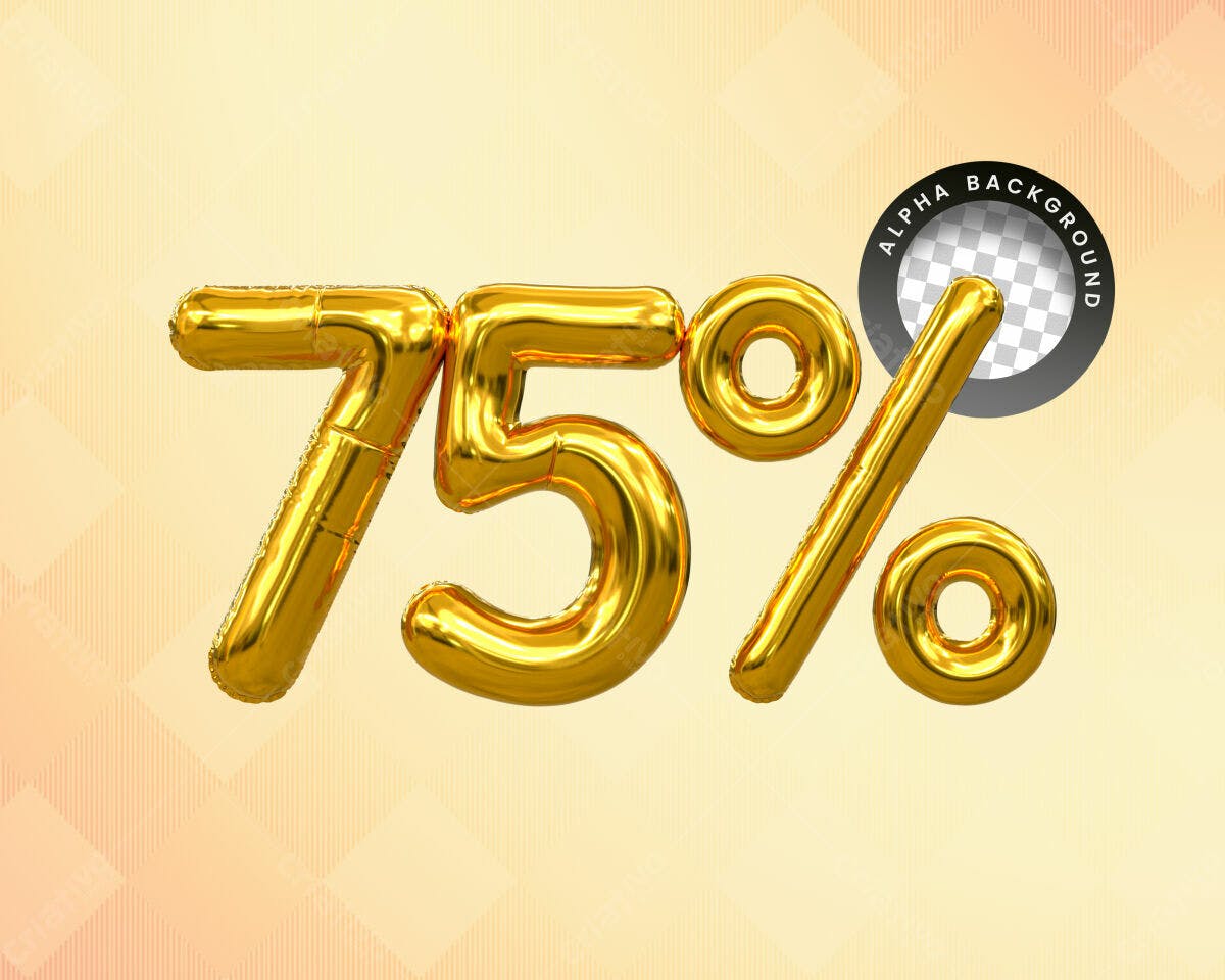 Selo 3D promocional dourado balão 75%