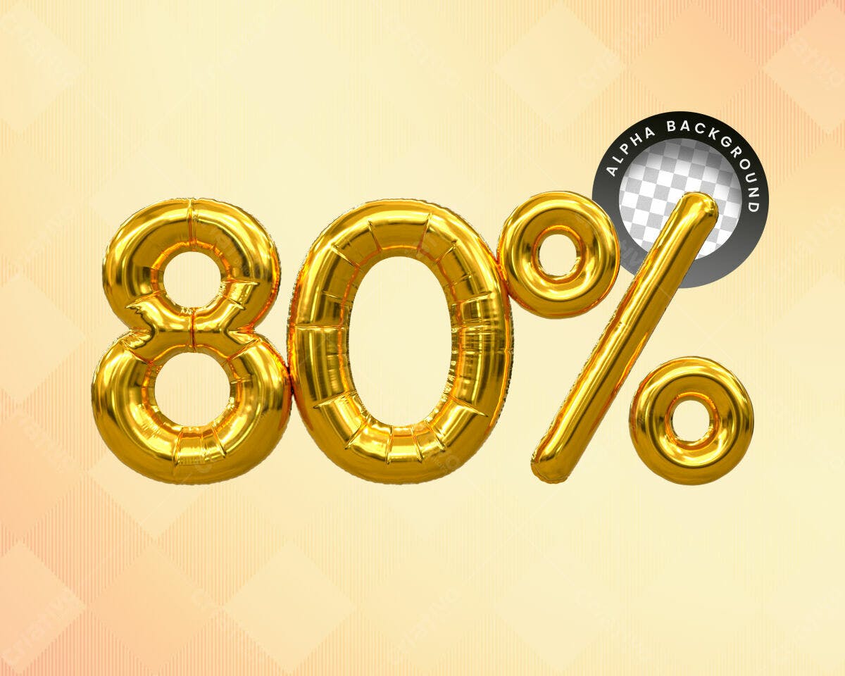 Selo 3D promocional dourado em formato de balão 80%