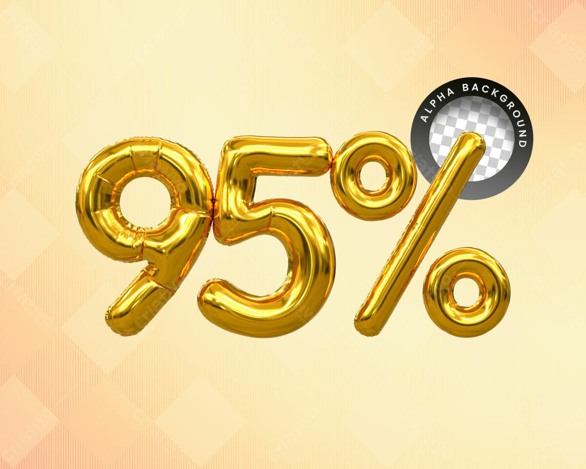 Selo 3D promocional dourado em formato de balão 95%