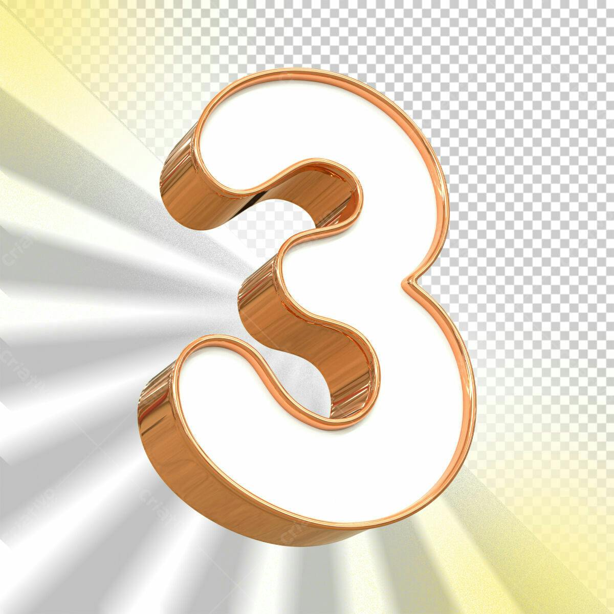 Selo 3D Número 3 dourado e branco