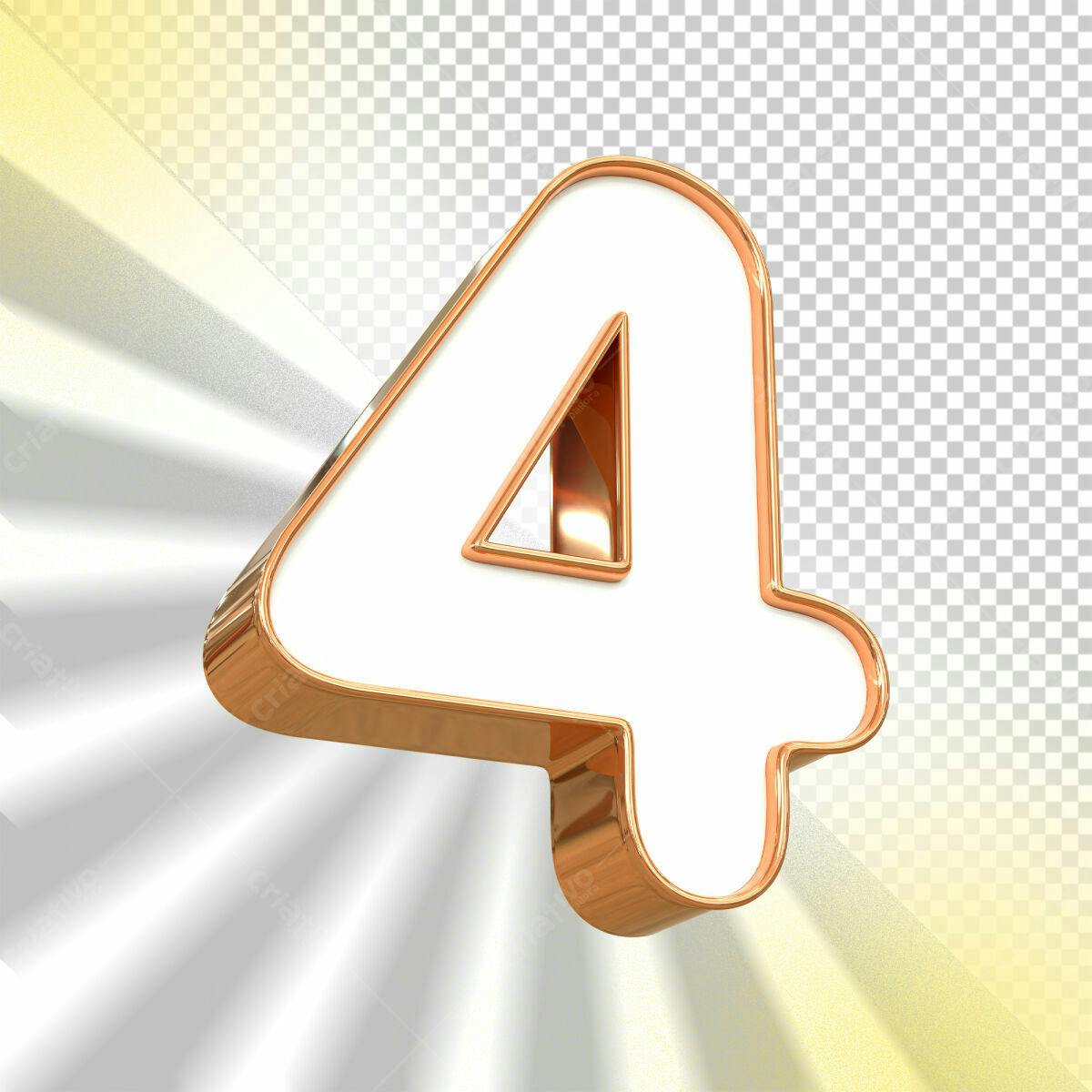 Selo 3D Número 4 branco com contorno dourado
