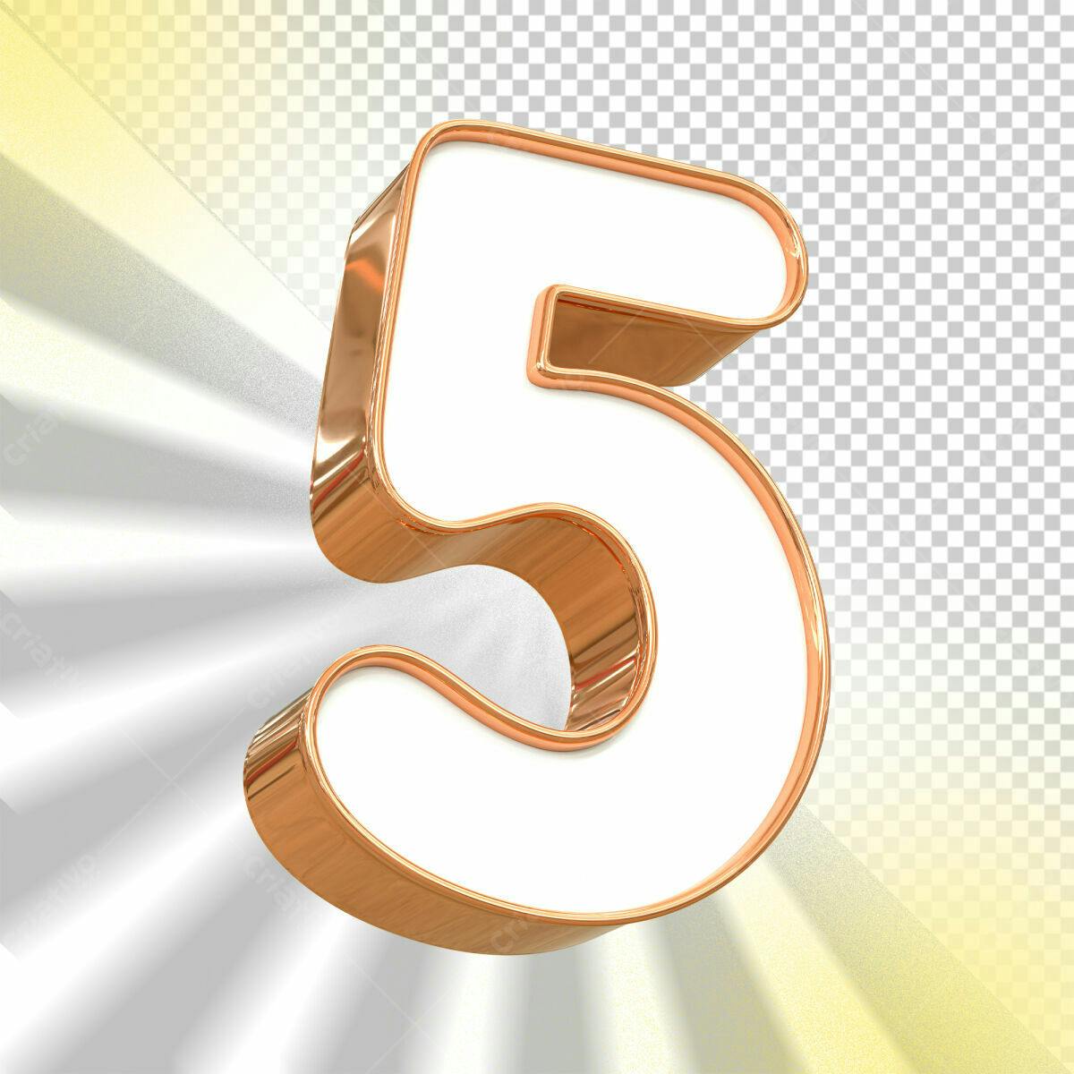 Selo 3D Número 5 Metalizado Branco e Dourado