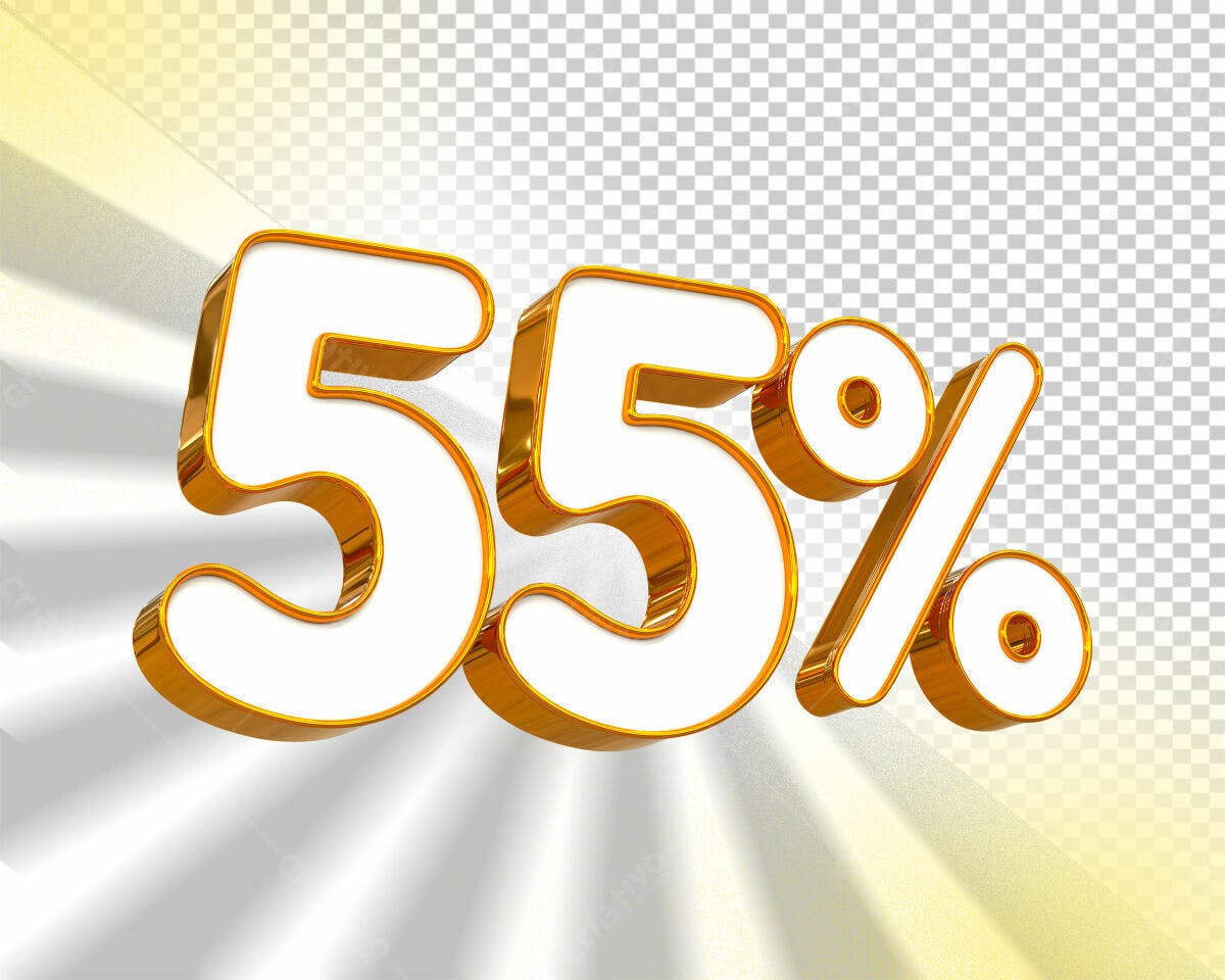 Selo 3D promocional dourado e branco 55%