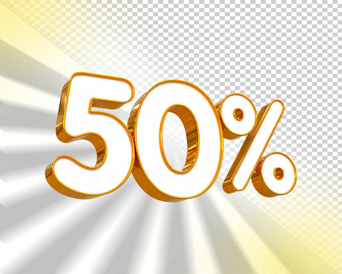 Selo 3D promocional 50% dourado e branco