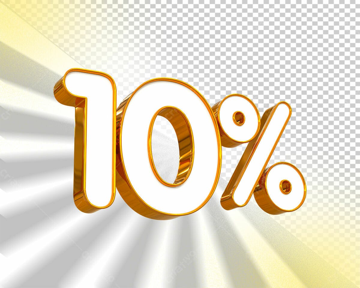 Selo 3D promocional dourado e branco 10%