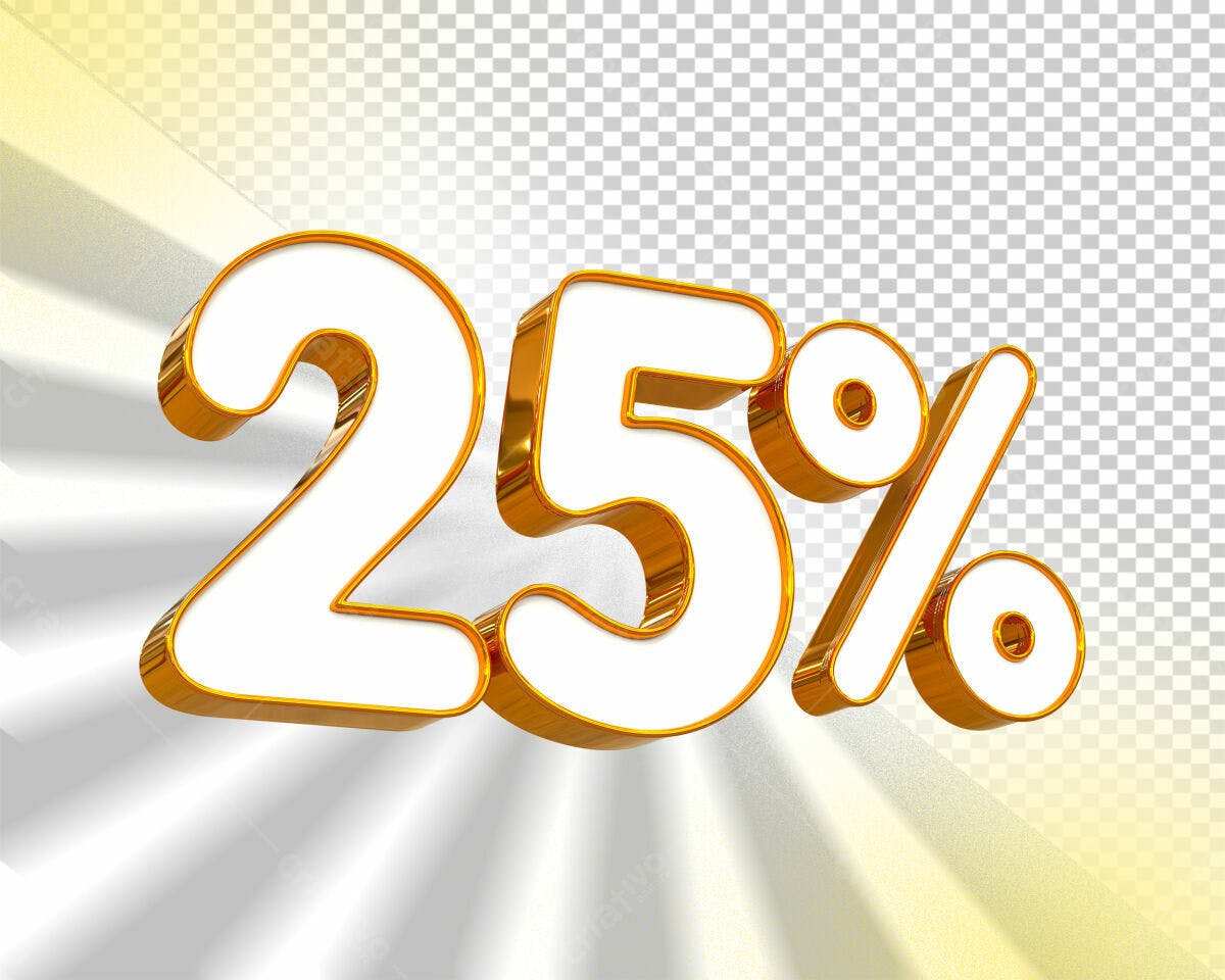 Selo 3D promocional branco e dourado 25%
