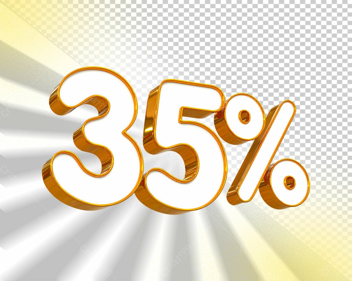 Selo 3D promocional desconto dourado e branco