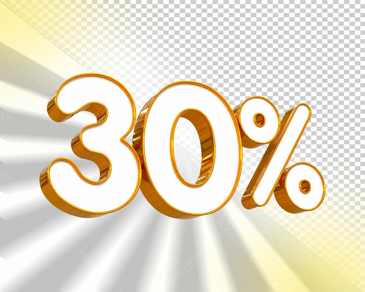 Selo 3D promocional dourado e branco 30%