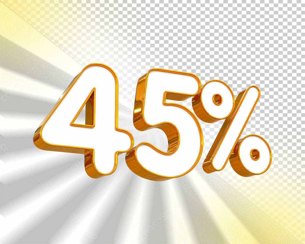 Selo 3D promocional dourado e branco 45%