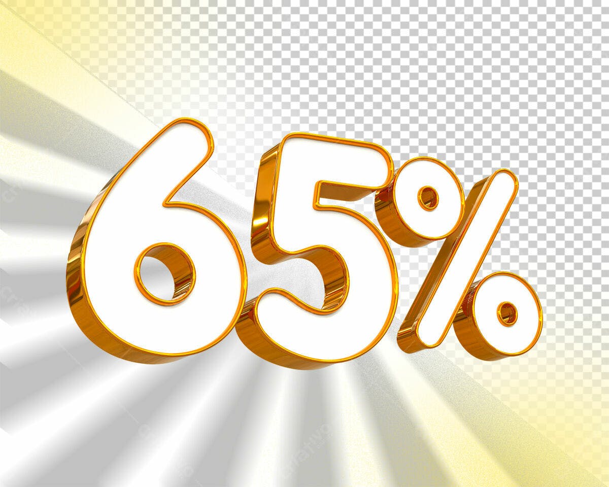 Selo 3D promocional dourado e branco 65%