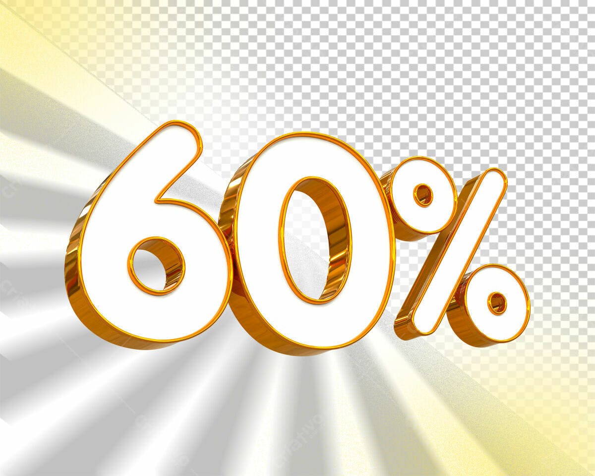 Selo 3D promocional dourado e branco 60%