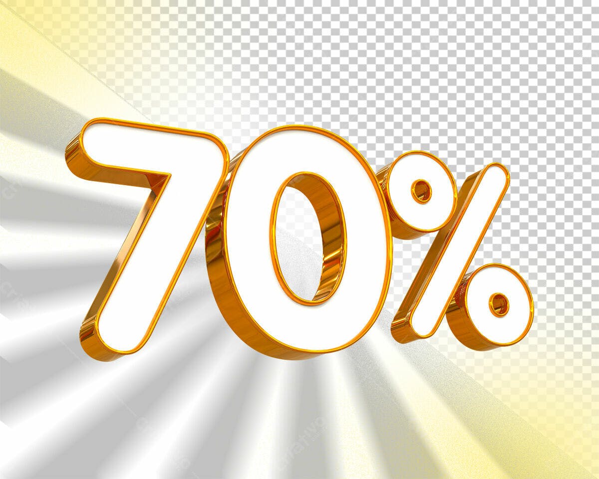 Selo 3D promocional dourado e branco 70%