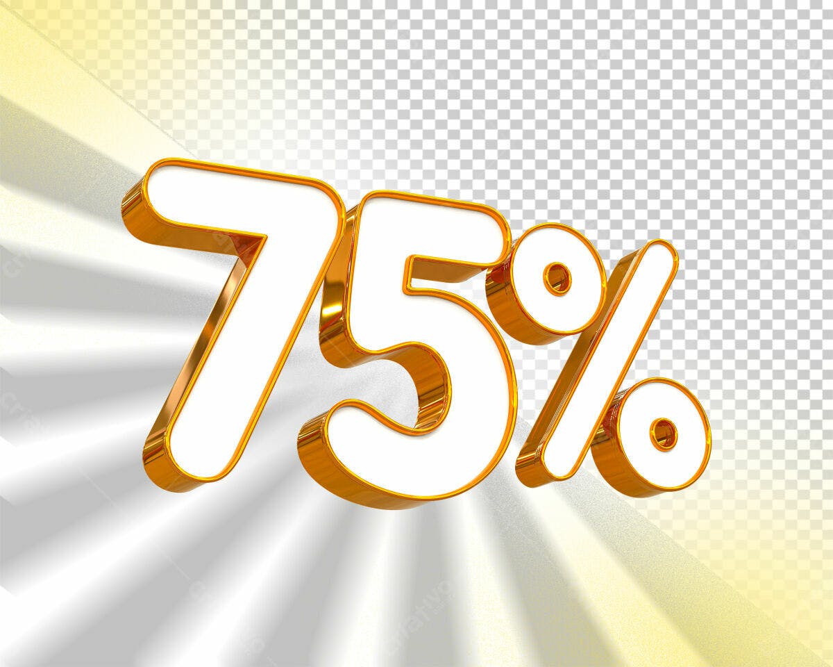 Selo 3D promocional dourado e branco 75%