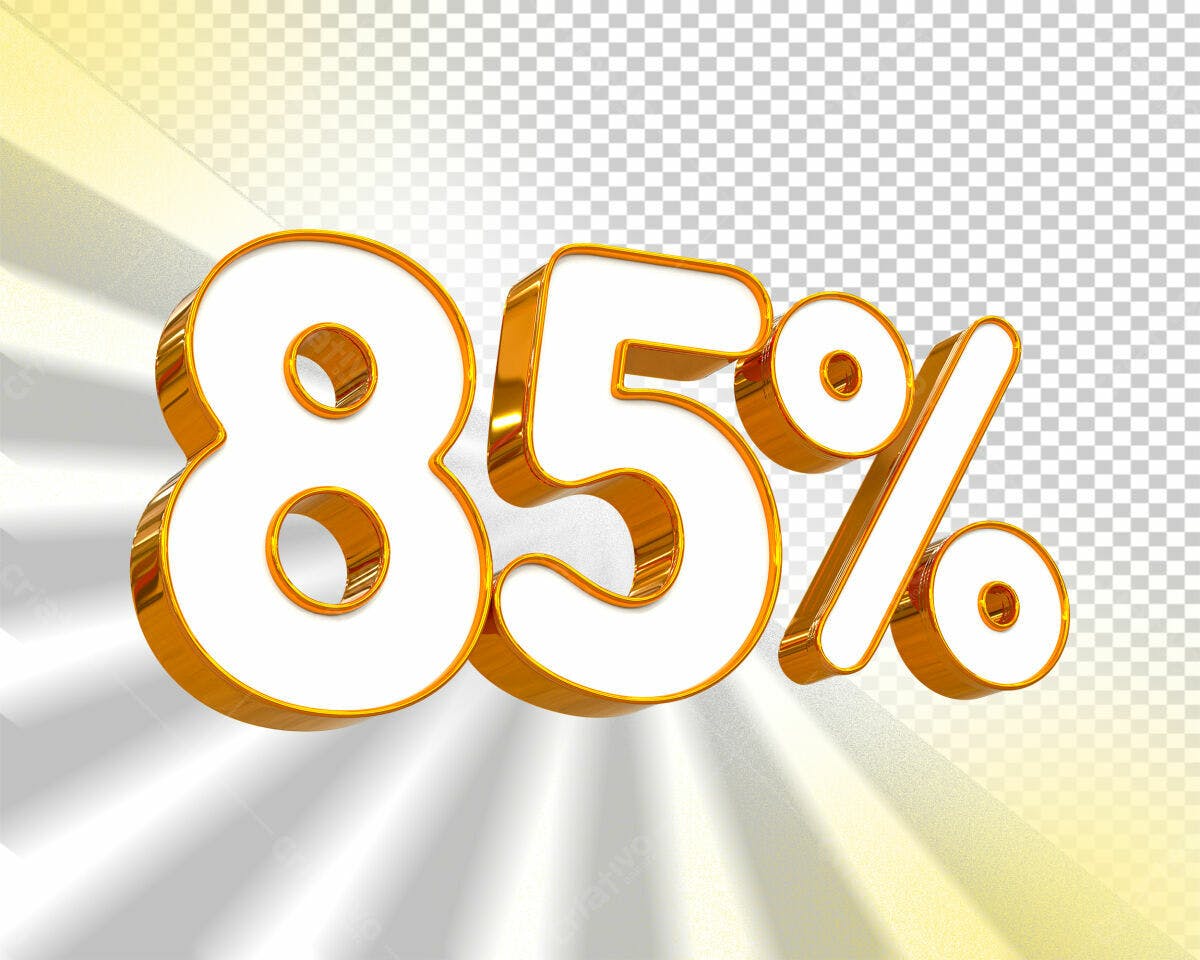 Selo 3D promocional dourado e branco 85%