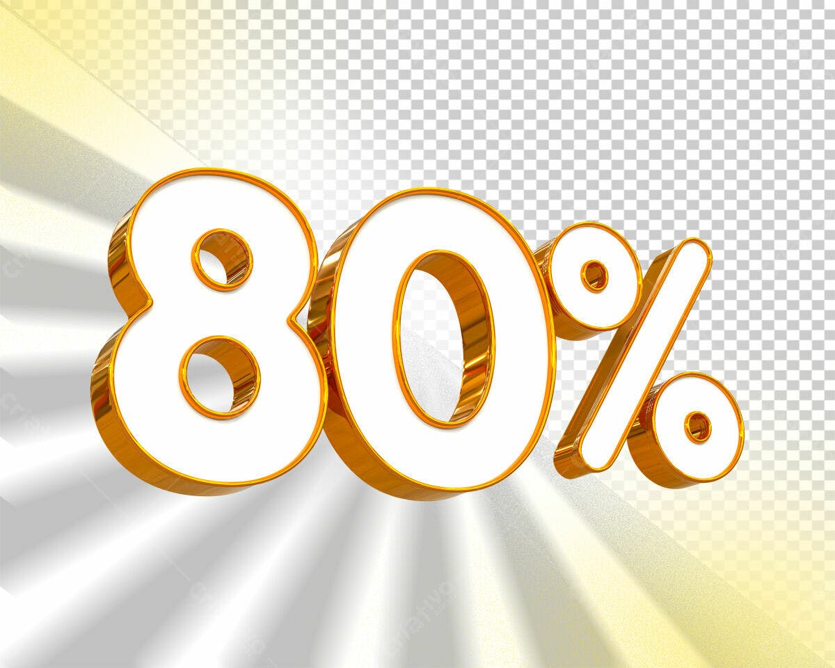 Selo 3D promocional dourado e branco 80%
