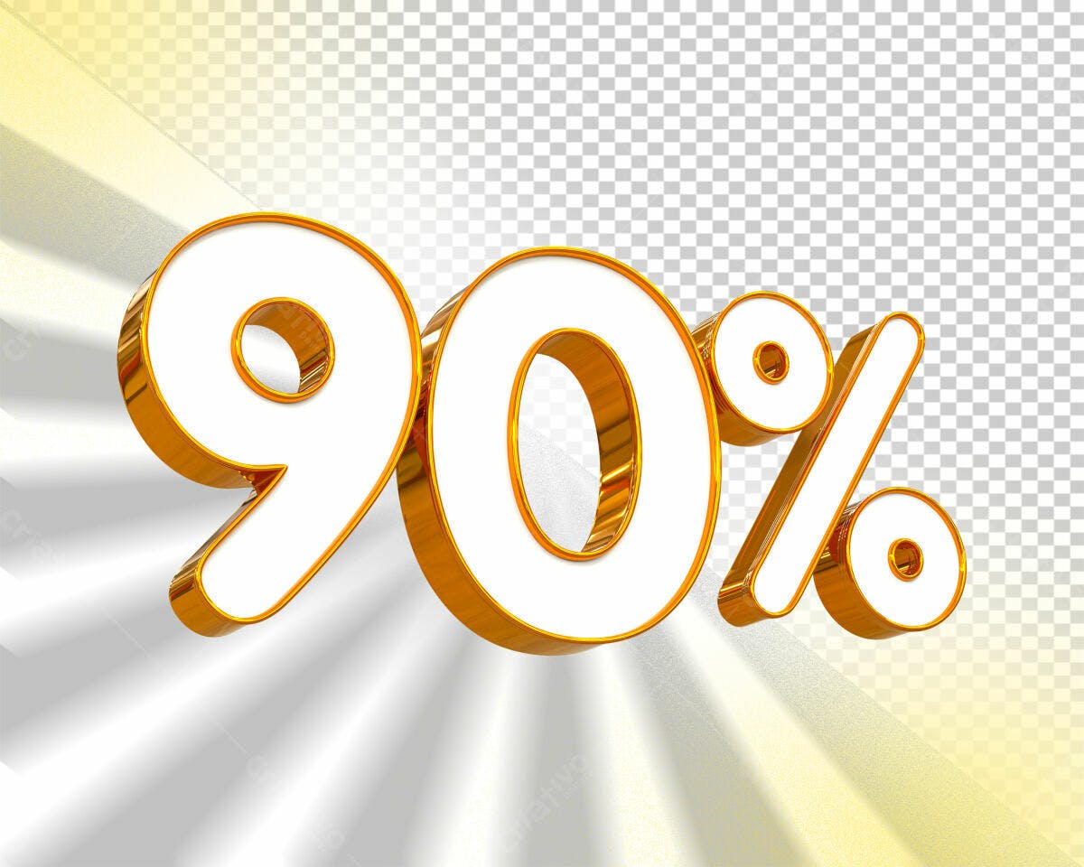 Selo 3D promocional dourado e branco 90%