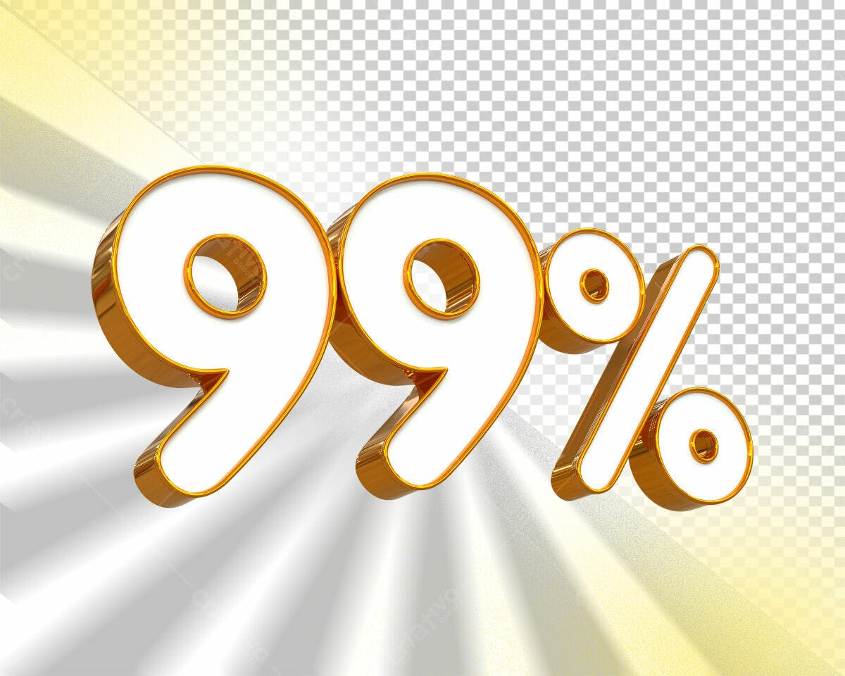 Selo 3D promocional branco e dourado 99%