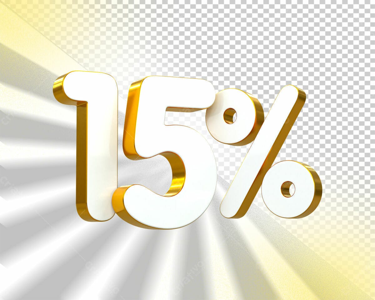 Selo 3D promocional branco e dourado 15%