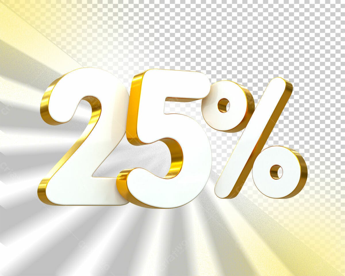 Selo 3D promocional branco e dourado 25%