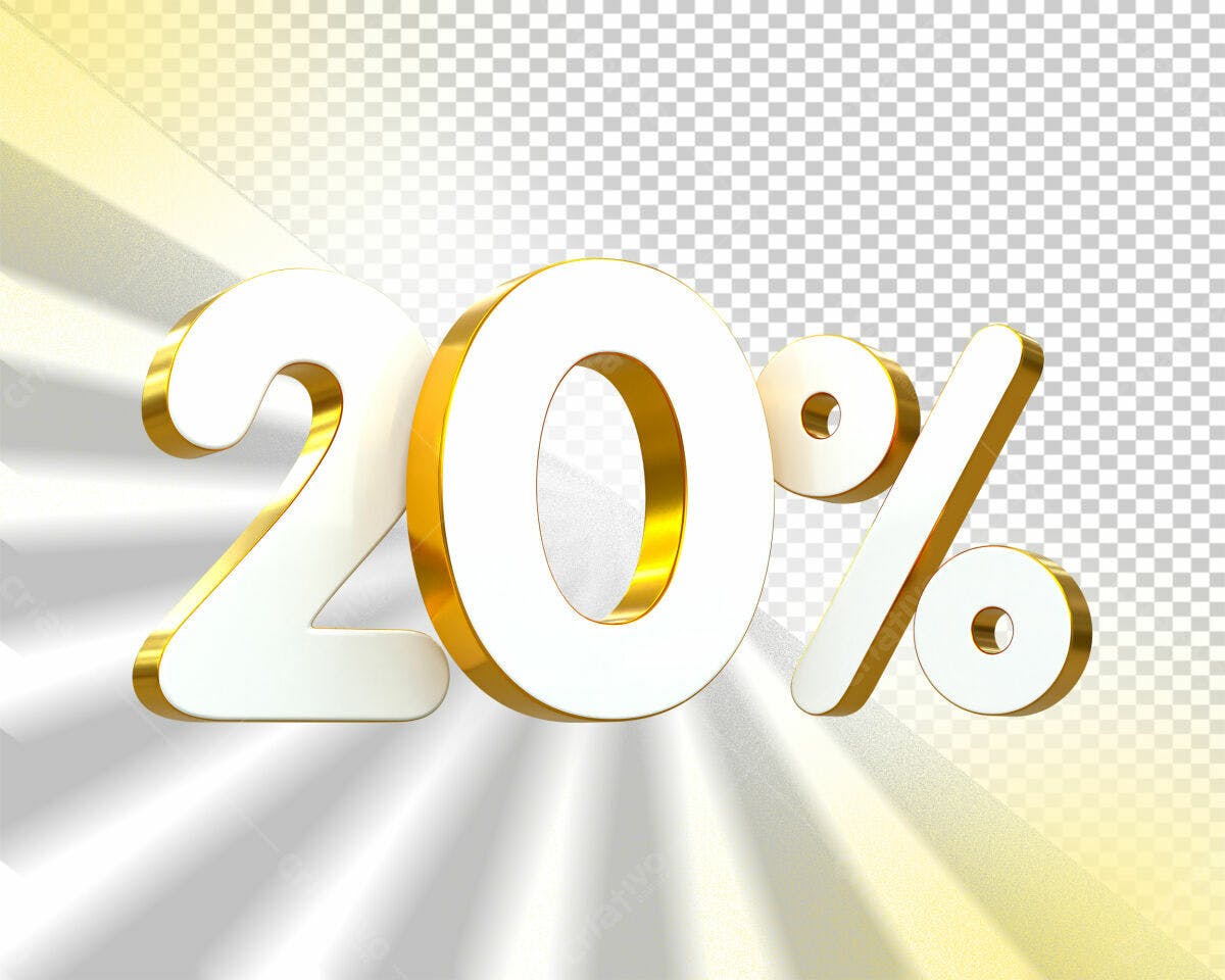 Selo 3D promocional branco e dourado 20%