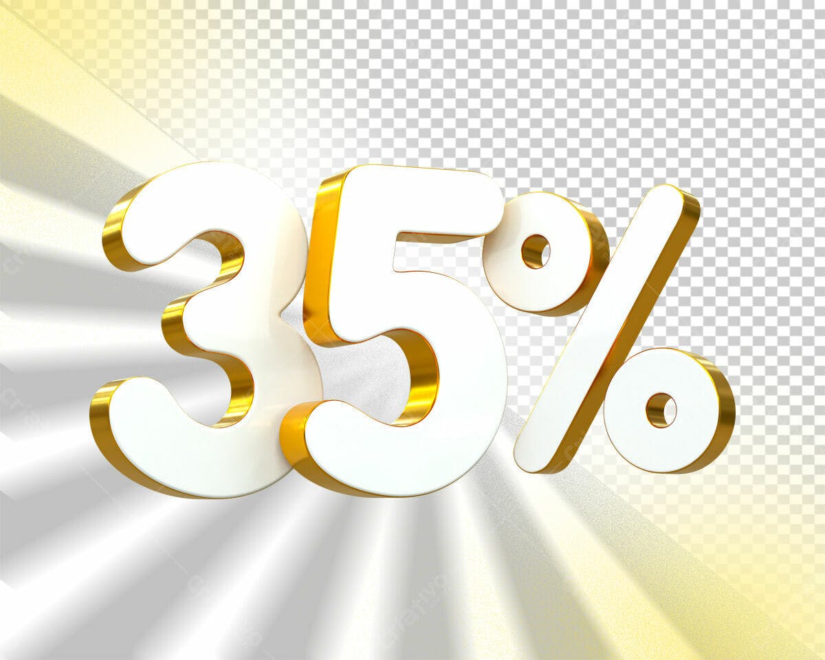 Selo 3D promocional branco e dourado 35%
