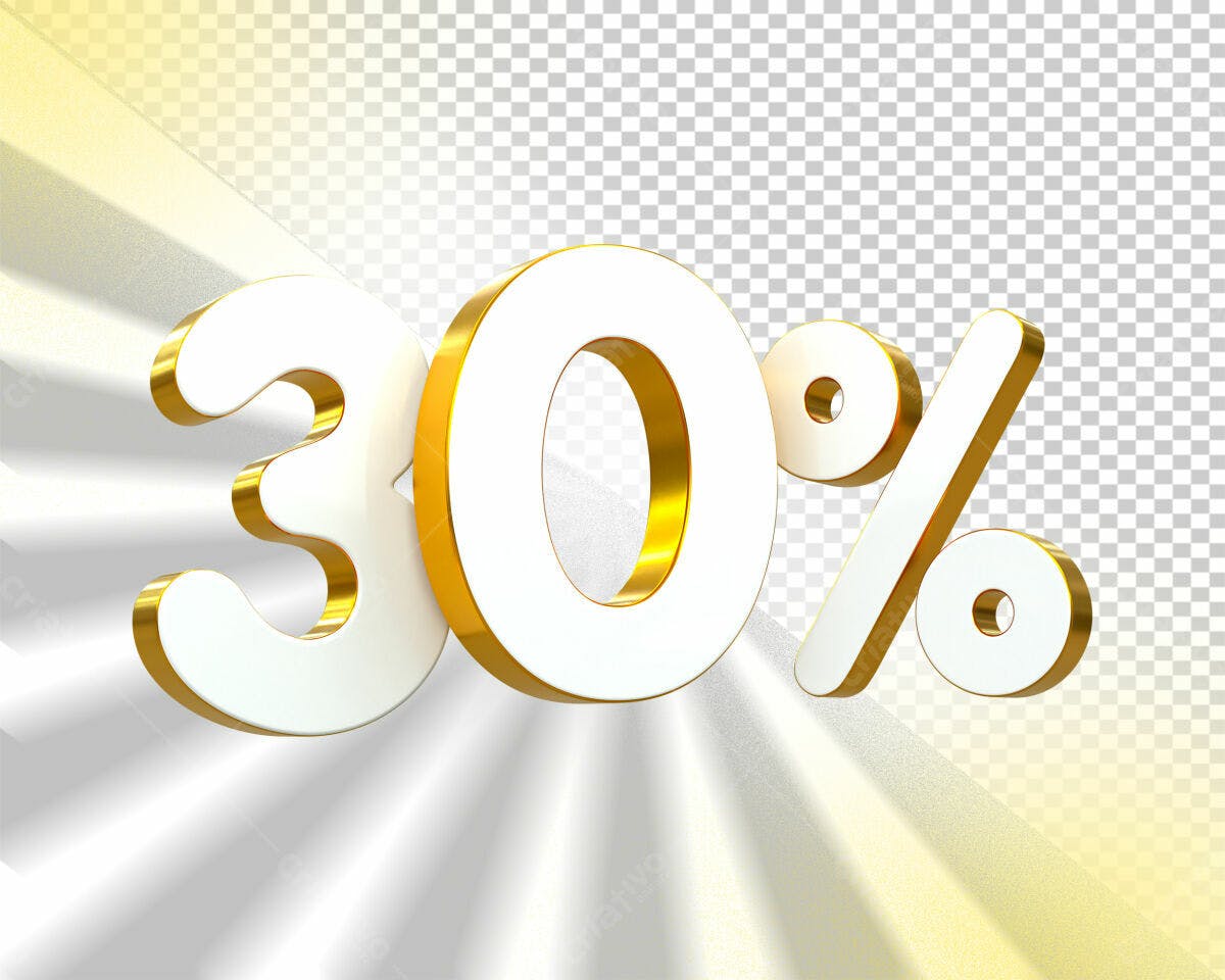 Selo 3D promocional branco e dourado 30%