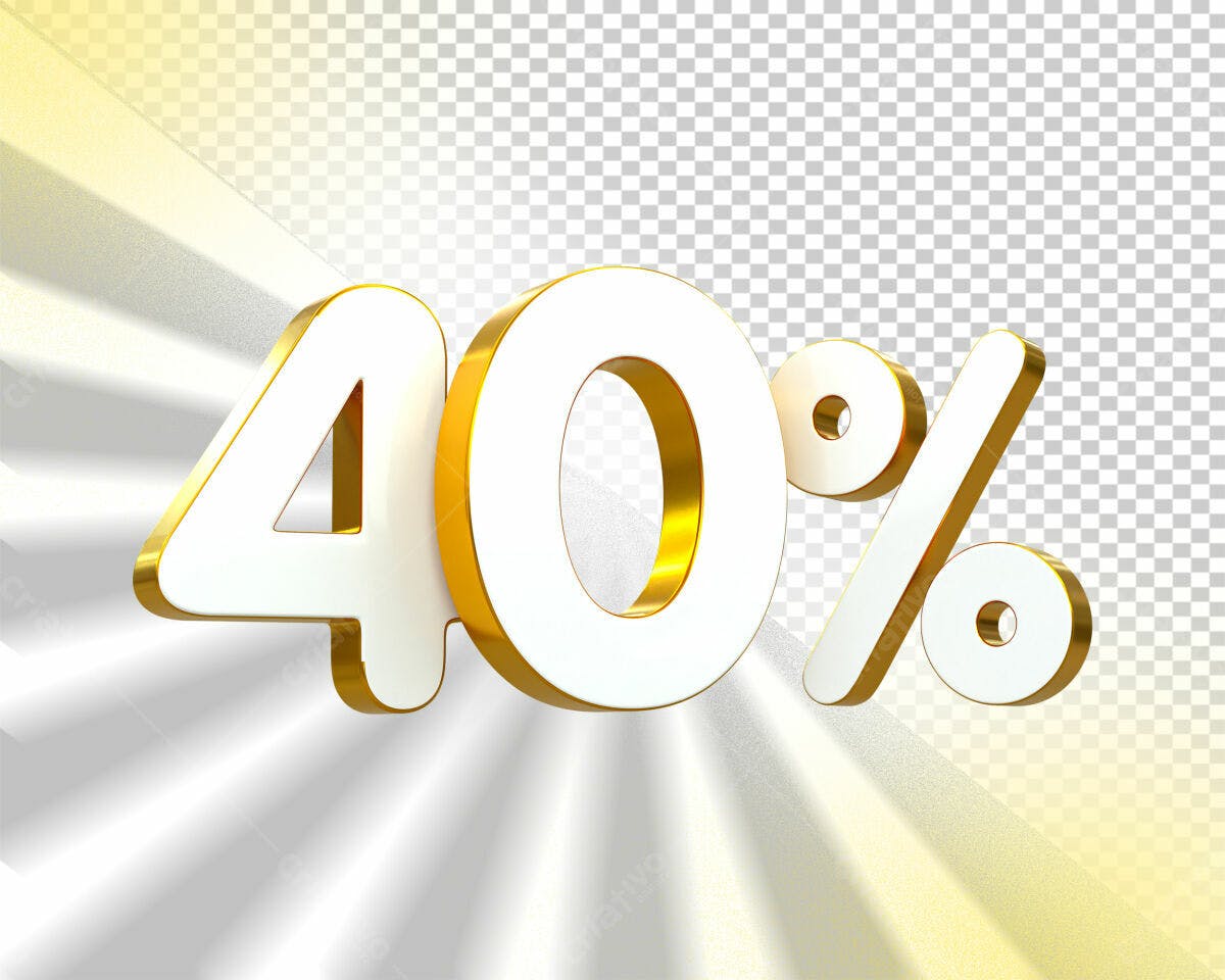 Selo 3D promocional branco e dourado 40%